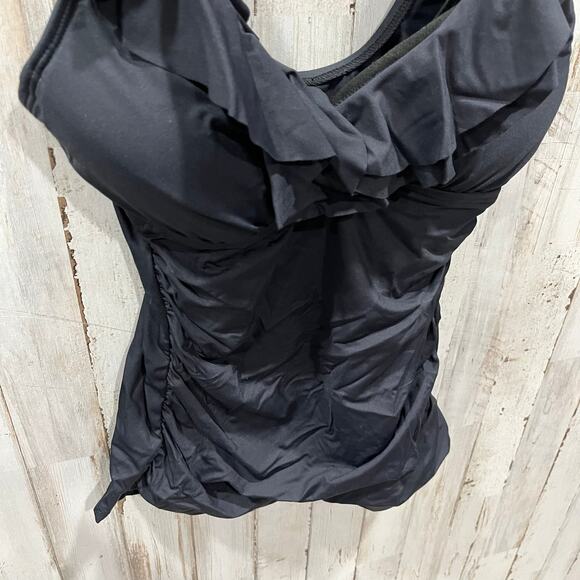 New Lauren Ralph Lauren Black Ruffle Tankini Swim Top Underwire Slimming Size 4 - Picture 2 of 7